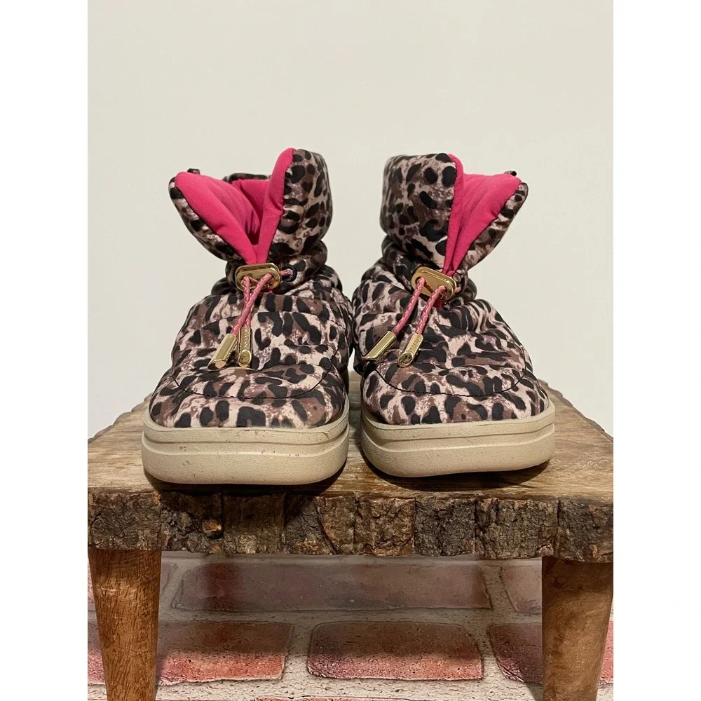 Hey Dude Margot Youth Eco Leopard Nut Puffy Boots Pink Lining Size 3 4 130471623